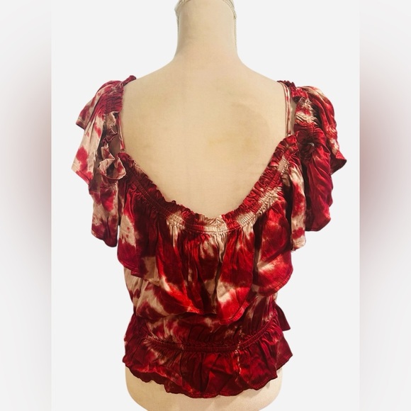 NWT Blue life bohemian maroon Etta Ruffle tie dye cami cold shoulder blouse Sz M - Picture 5 of 11